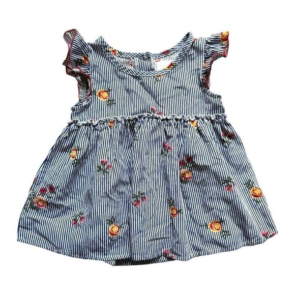Toddler Girls BCBG Floral Chambray Stripe Flutter Sleeve Top - Sz 3Y - Picture 1 of 1